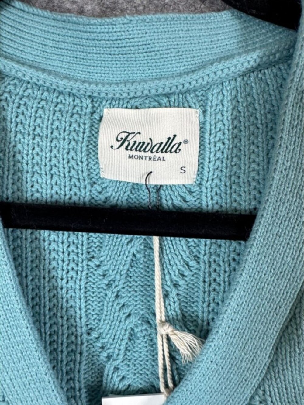 Kuwalla Cable Knit Cropped Buttoned Cardigan Sweater Teal Cozy Boho Size S Relax - Picture 4 of 13